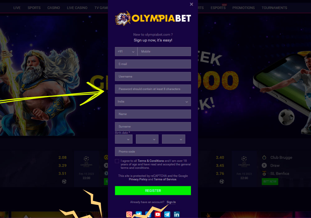 Register at Olympiabet India