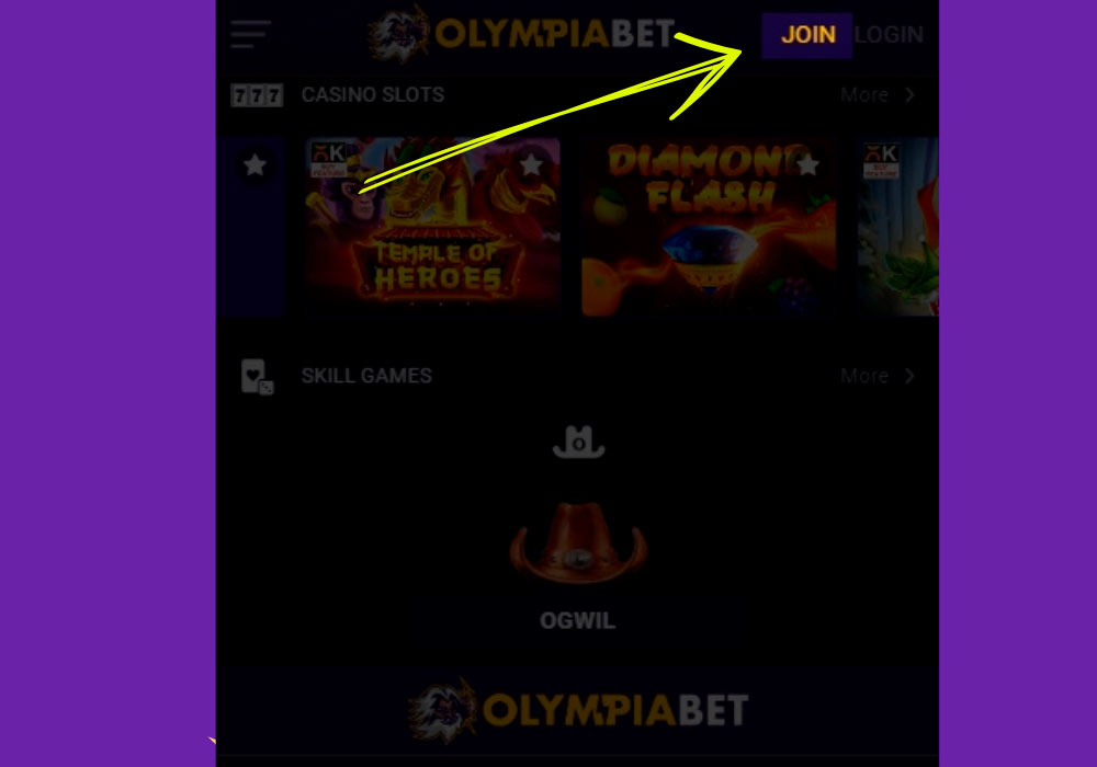 In Olympiabet Click the "Register" button